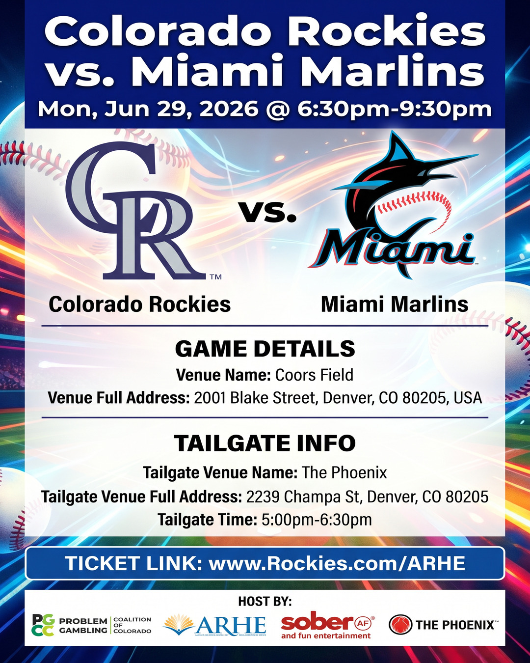 Colorado Rockies vs. Miami Marlins flyer