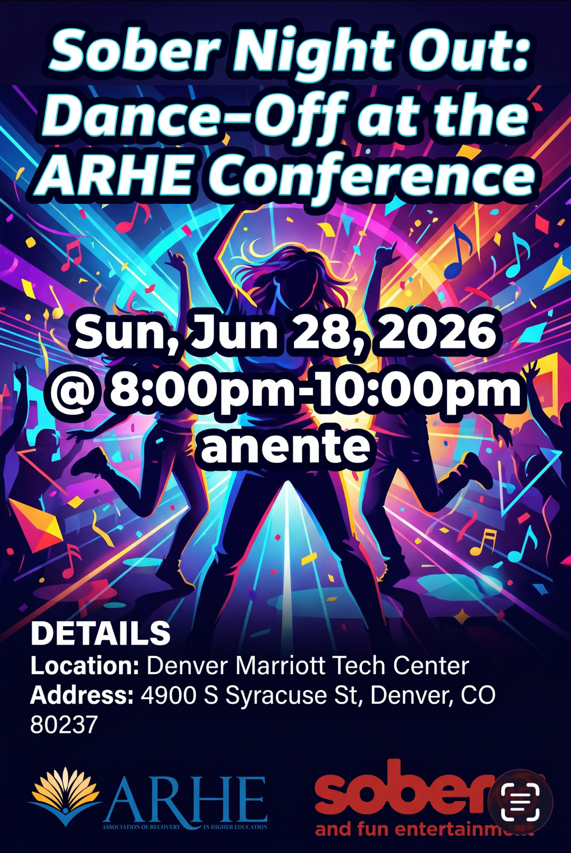 Sober Night Out: Dance‑Off at the ARHE Conference flyer