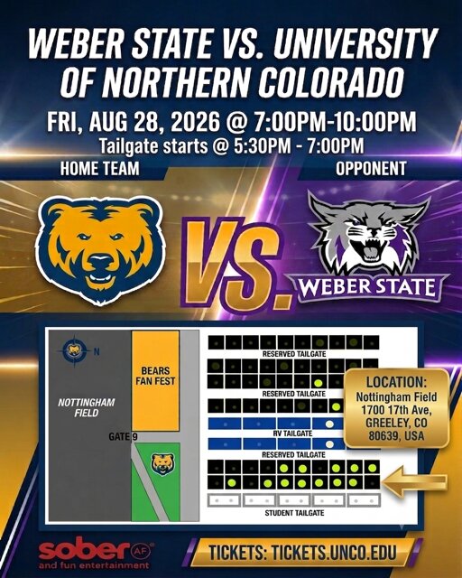 Weber State vs. University of Northern Colorado - Friday August 28 2026, Nottingham Field, Greeley CO